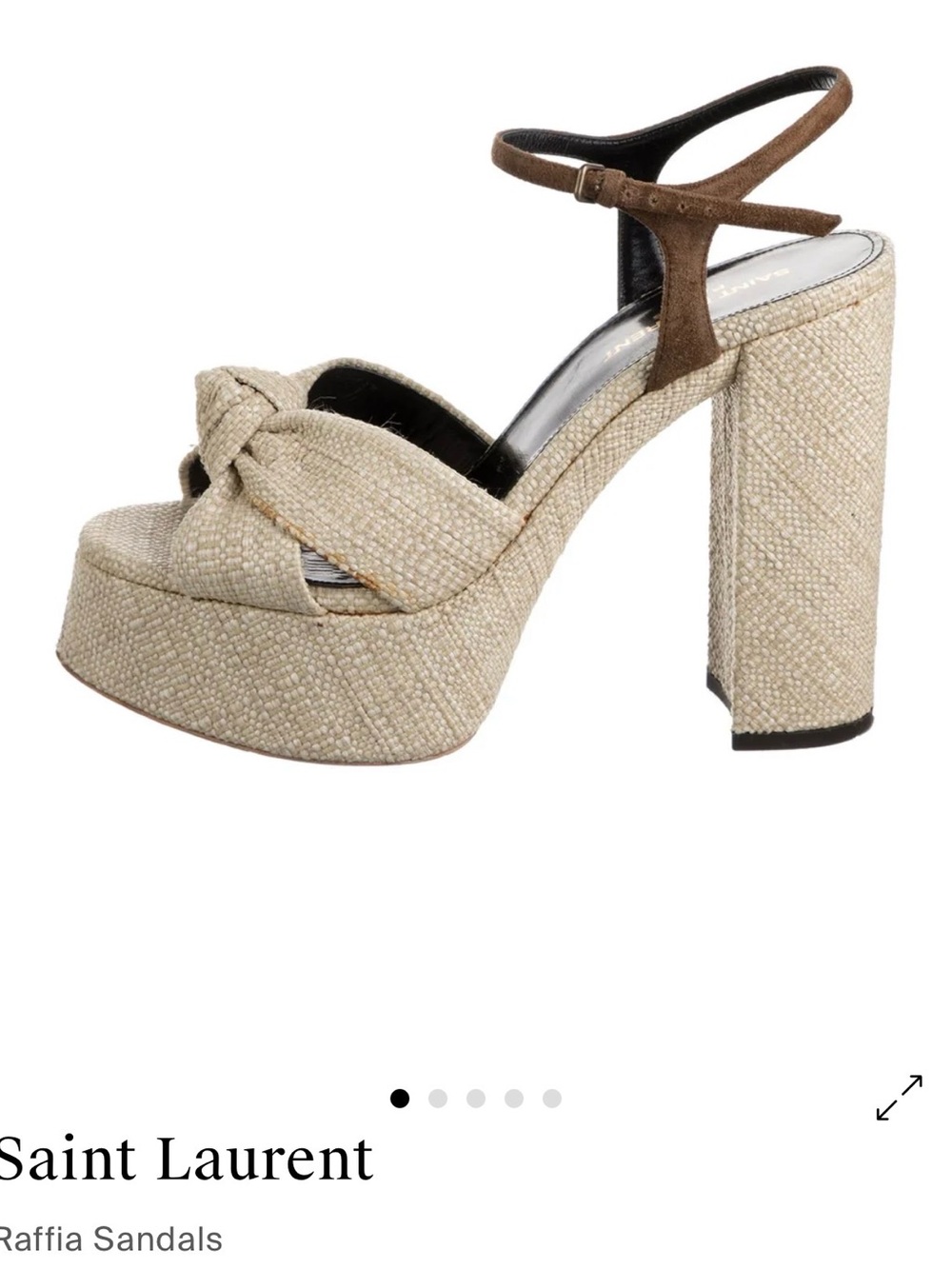 Saint Laurent Raffia Platform Sandals with Brown Ankle Strap